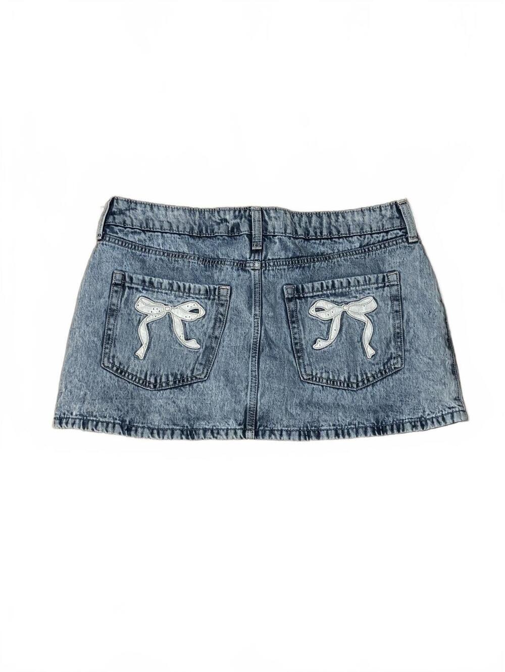 Hollister Light Wash Denim Mini Skirt with Bow Detail Size 12